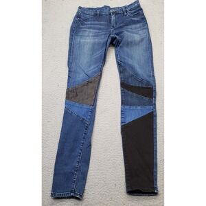 BLANKNYC Jeans Womens 28 Blue Denim Whiskered Medium Wash Patchwork Skinny Leg